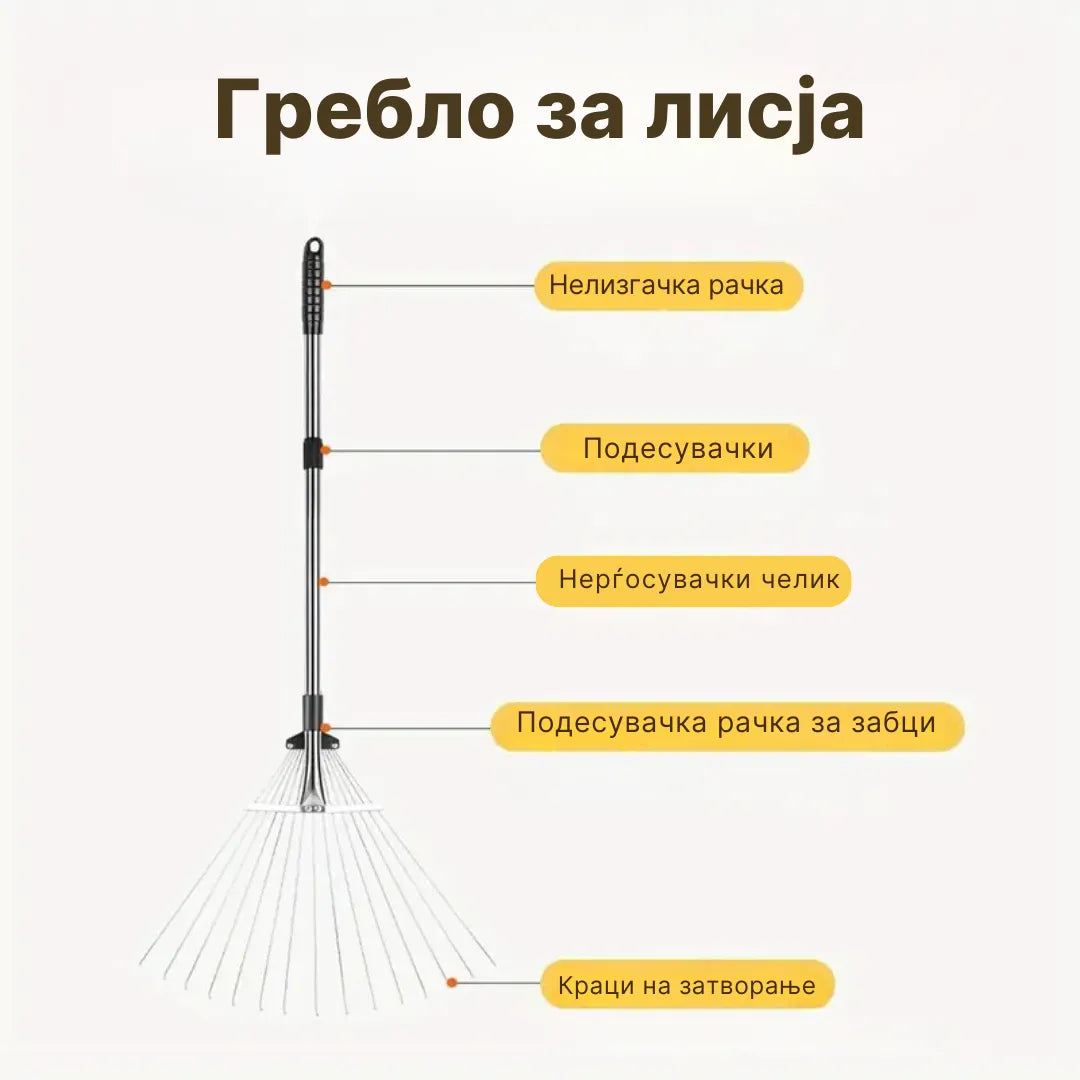 Гребло за лисја од нерѓосувачки челик